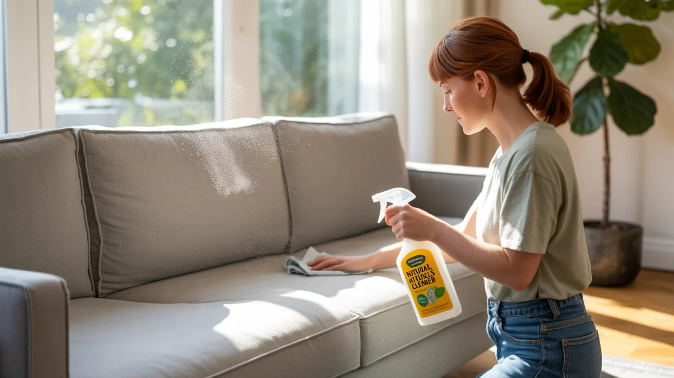 Umweltfreundliche Sofa-Reinigung mit natürlichen Hausmitteln wie Essig, Backpulver und Mikrofasertuch – nachhaltige Pflege ohne Chemikalien in Zürich
