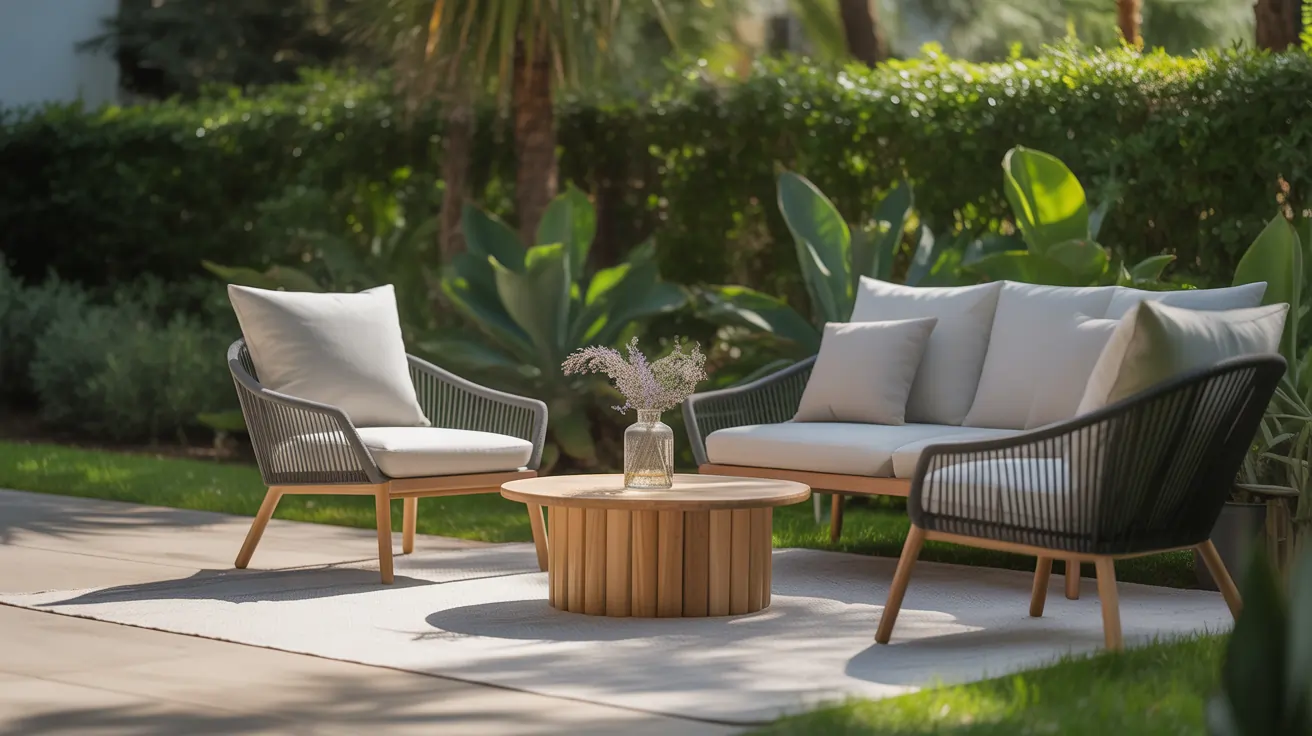Reinigung & Pflege von Außensitzen – frisch gereinigte Gartenmöbel mit gemütlicher Atmosphäre im Außenbereich.