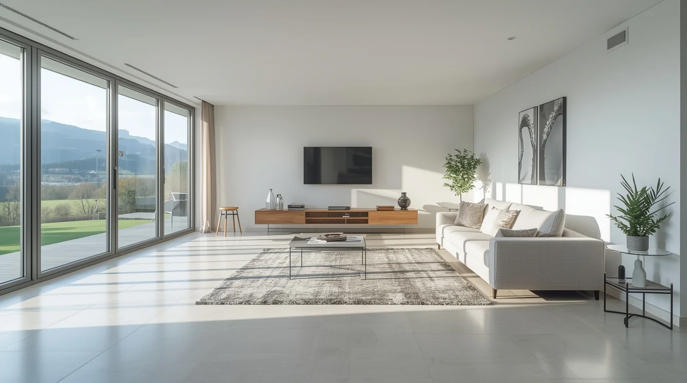 Wohnungsreinigung Schweiz – Saubere und gepflegte Wohnung mit modernen Möbeln und glänzenden Böden.