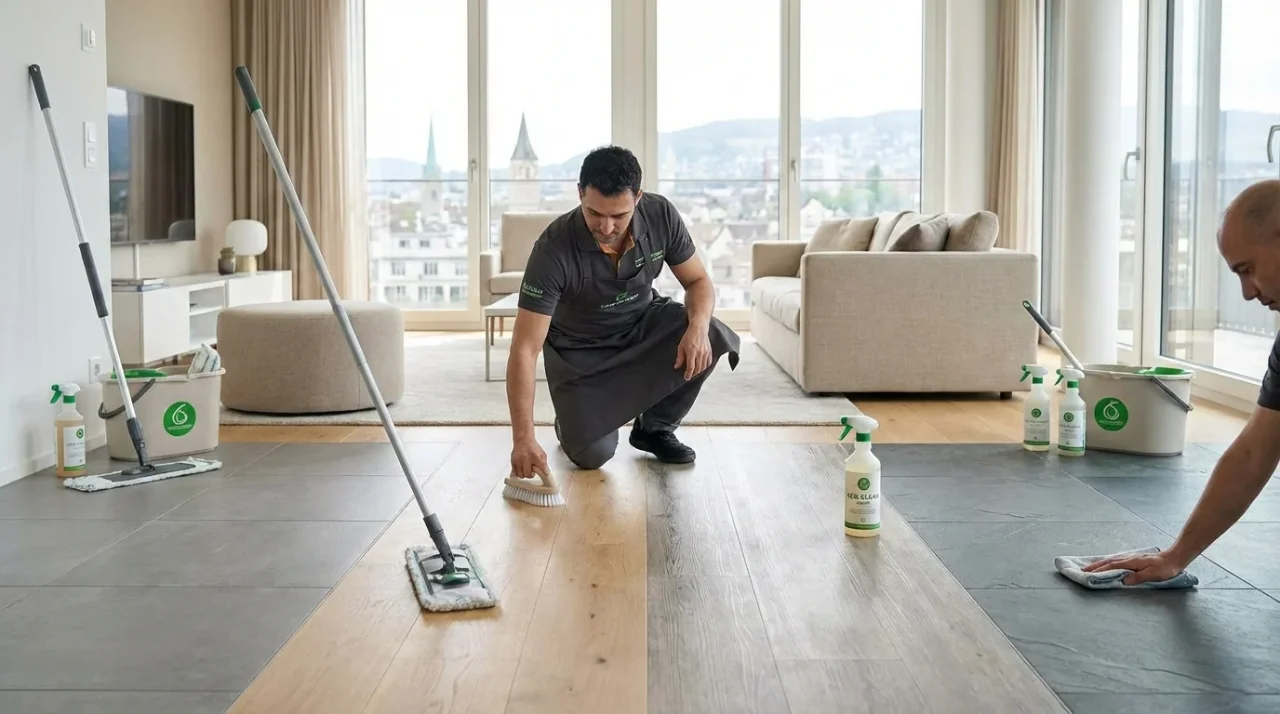 Professionelle Bodenreinigung in Zürich – Reinigung von Fliesen, Holz, Vinyl und Stein mit modernen Werkzeugen