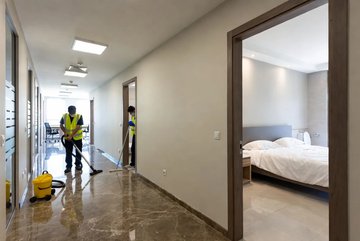 Unterhalts- und Grundreinigung in Wohn- und Geschäftsgebäuden – professionelles Reinigungsteam sorgt für saubere, gepflegte Innenräume.