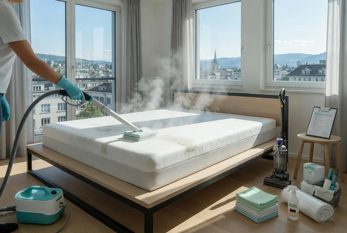 Matratze dampfreinigen in Zürich mit Dampfreiniger zur hygienischen Tiefenreinigung und Entfernung von Hausstaubmilben