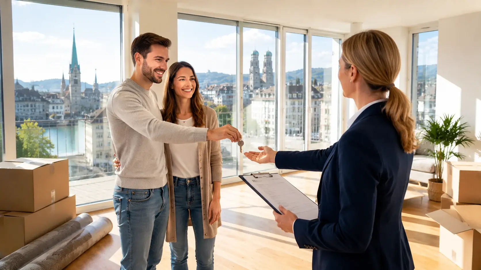 Professionelle Umzugsreinigung  beim Auszug aus einer Zürcher Wohnung mit Wohnungsabnahme und Schlüsselübergabe für Expats