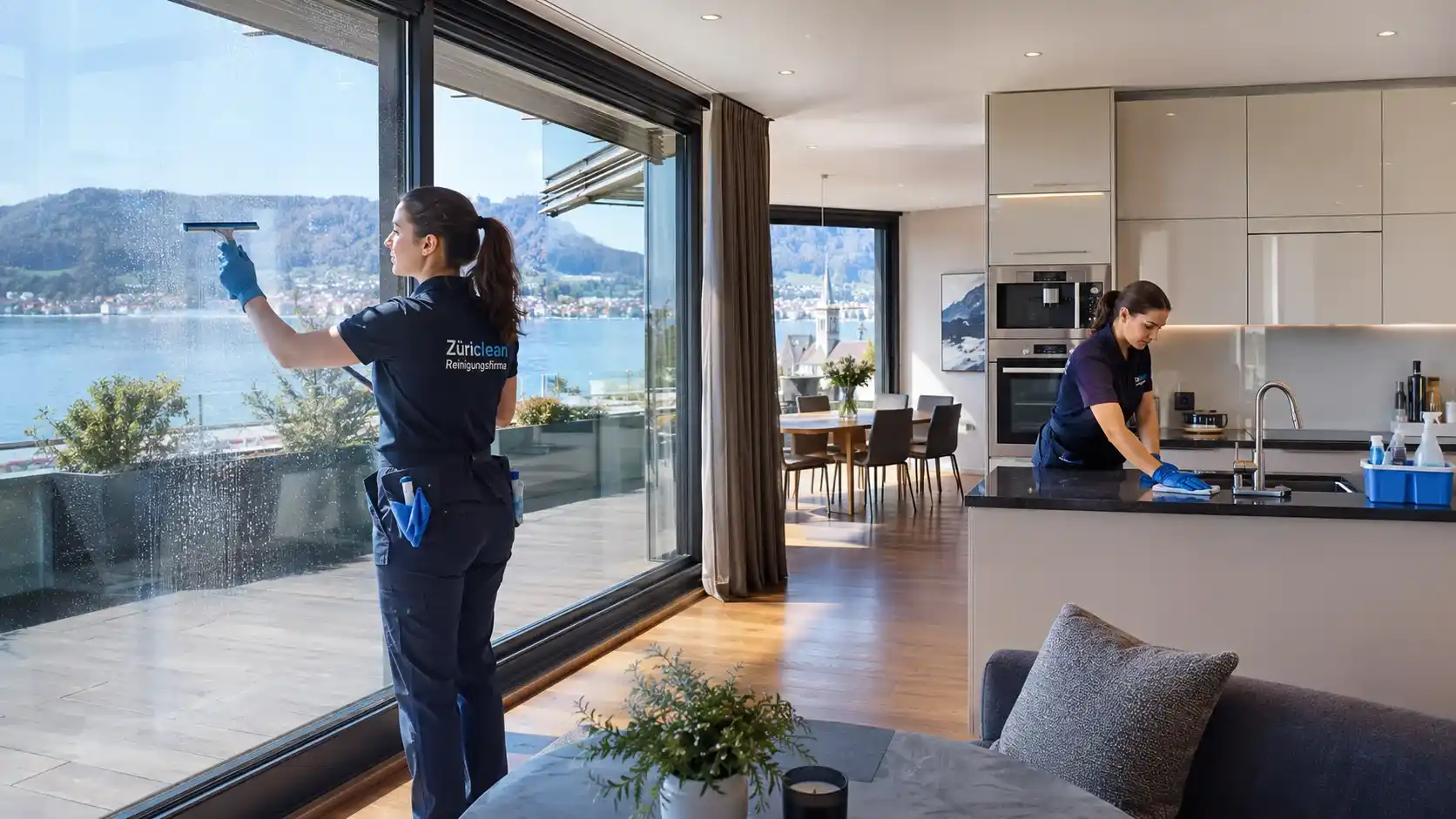 Professionelle Grundreinigung einer Seeliegenschaft in Horgen mit Fensterreinigung, Küchenreinigung und Pflege feuchtigkeitsanfälliger Bereiche am Zürichsee.